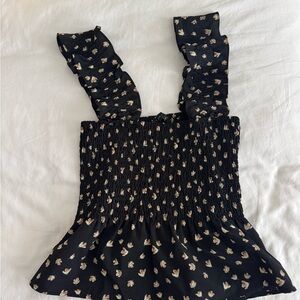 Floral Black Smocked Women's Top